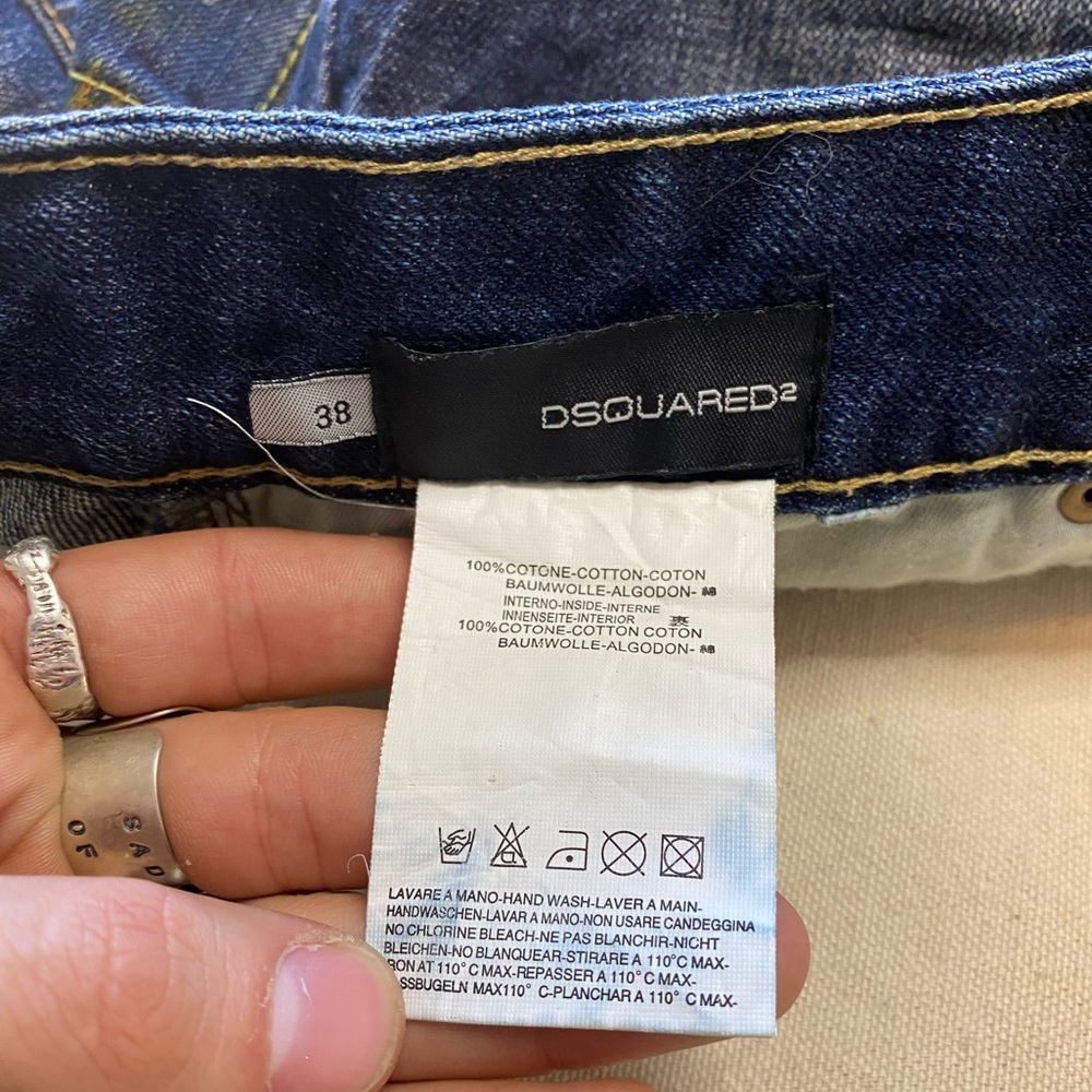 Dsquared2 Distressed Dark Wash Denim Mini Skirt Embroidered High Waist Y2K - Picture 6 of 9